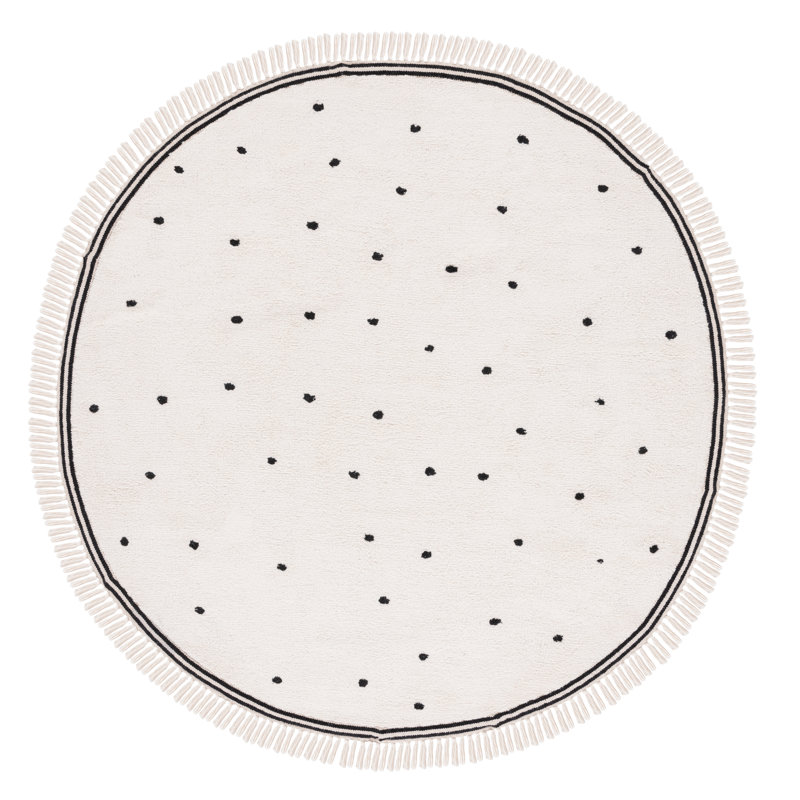Huling Handwoven Area Rug In Ivory/Black, Round 4'