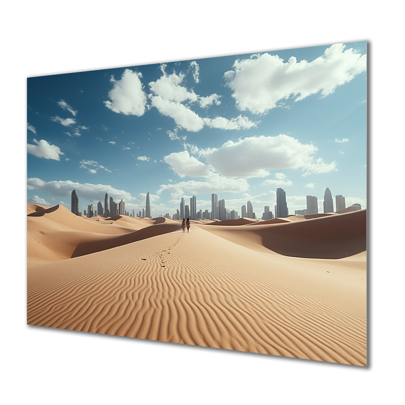 Mirage Metropolis, New York au Sahara I - désert, art mural en métal, H 12 po x l 20 po x P 1 po