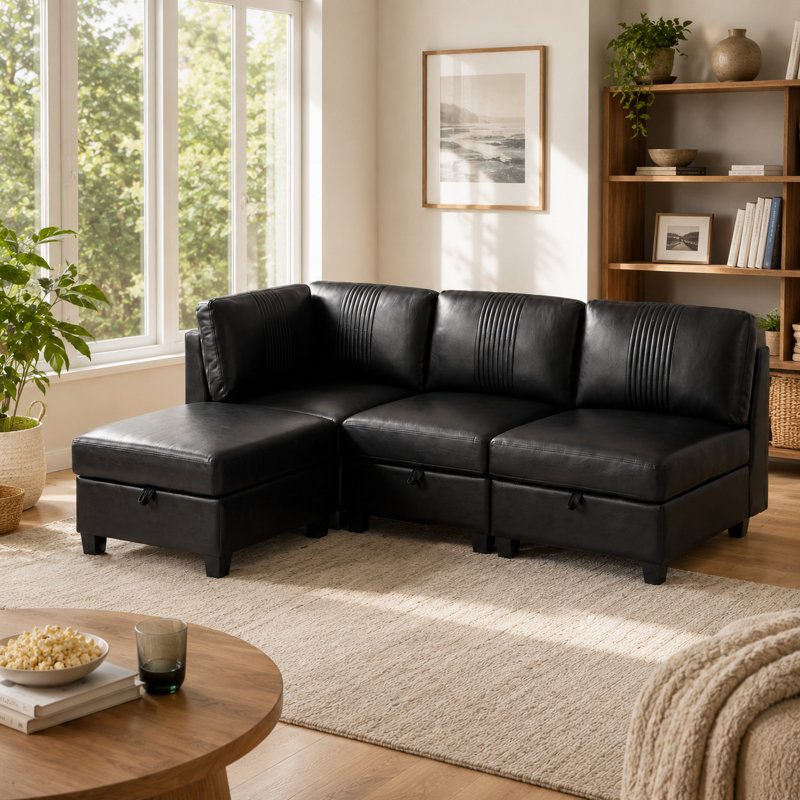 Canapé modulaire flexible avec rangement dissimulé sous le siège, canapé convertible en cuir de polyuréthane, ensemble modulaire en forme de L sans outil