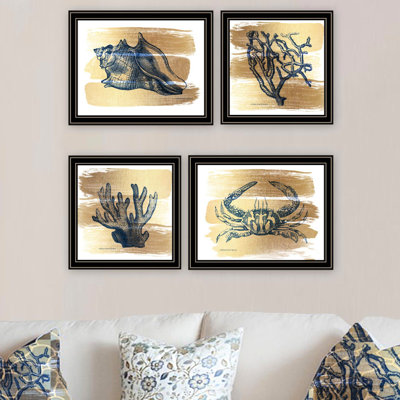 Collection 4 Gold Sea - Décoration murale : Ajoutez une touche de couleur. Fabriqué en bois et en papier. 45,7 x 2,5 x 35,6 cm, 3,6 kg. Embellissez vos murs avec des œuvres d'art. Fabrication artisanale.