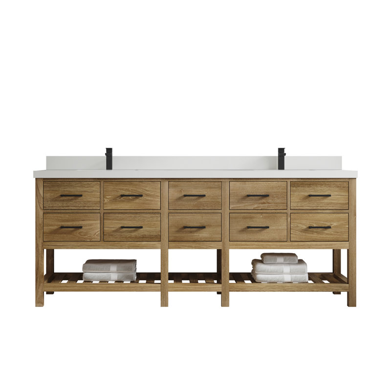 Ensemble de meuble-lavabo double 84 po, Blanc, Blanc délavé