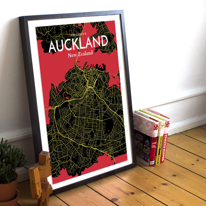 Auckland City Map - Unframed Graphic Art Print on Paper, Black, 43.2cm H x 27.9cm W x 0.13cm D