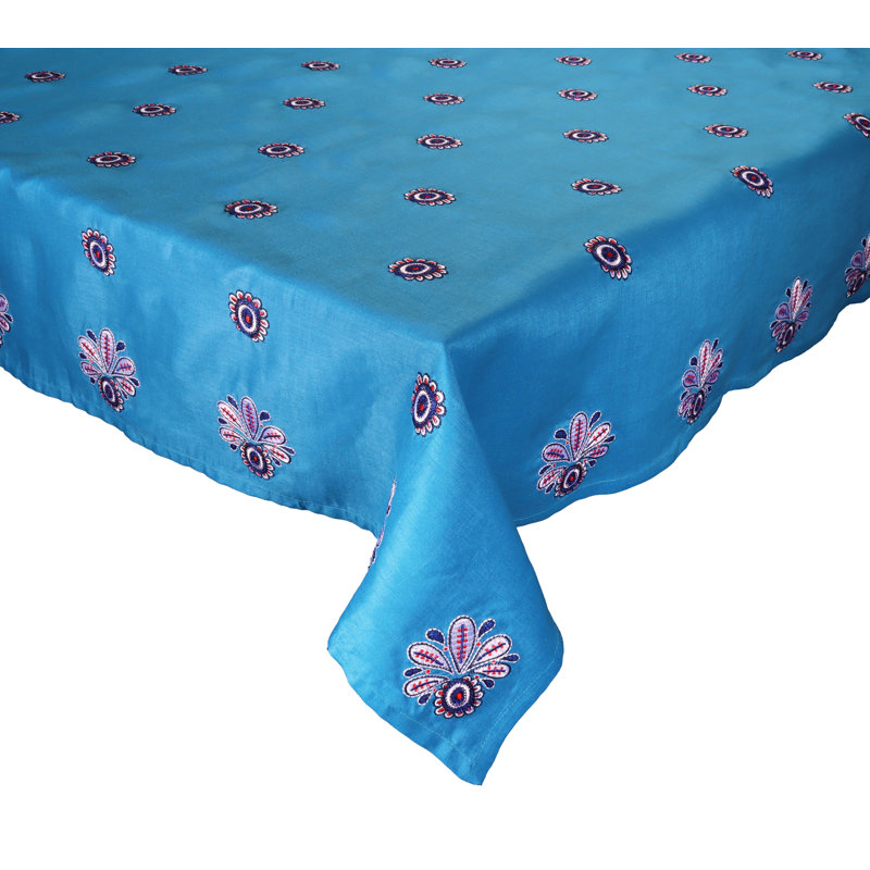 Flores Tablecloth, Turquoise/Navy