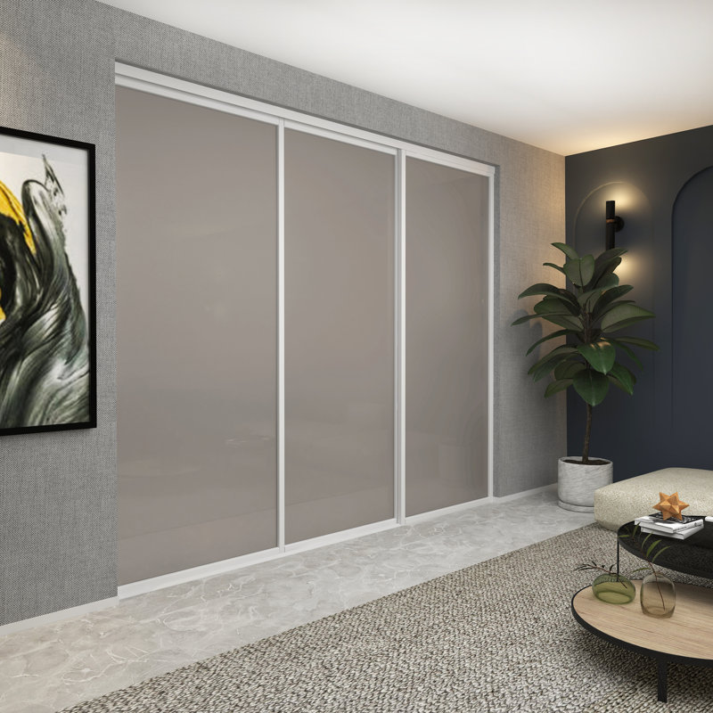 Cloison 3 panneaux coulissants en verre givré fumé - Structure en aluminium avec technologie Silent Glide, 108 po x 96 po