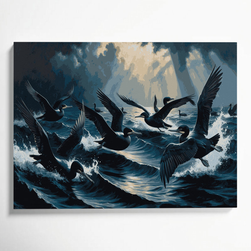 Oiseaux, art mural sur toile grise, H 16 po x l 20 po