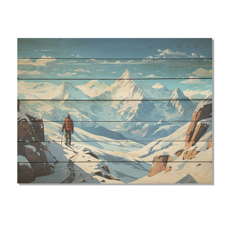 Randonnée, ski, montagne d'hiver - impression sur bois, H 30 po x l 40 po