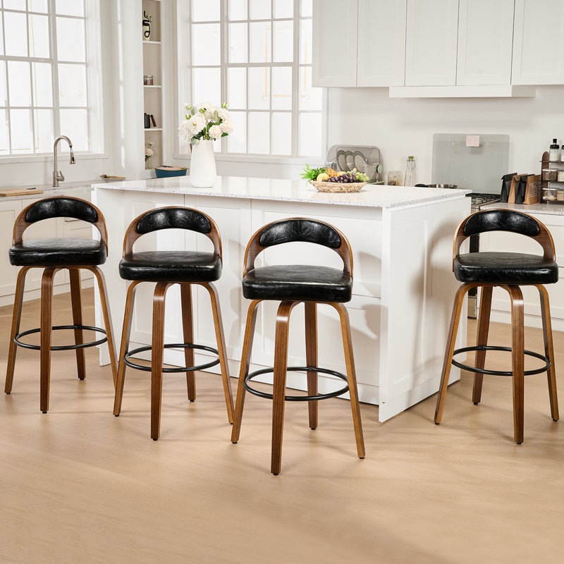 Swivel Bar Stools, 26.8'' Upholstered Counter Stool with Wood Back
