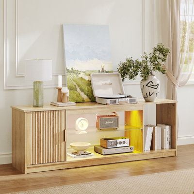 Labelle Brandenburg 57" Modern Media Console with Adjustable shelf, LED Fluted TV Stand for 65 Inch TV, Glossy TV Console with Cabinet