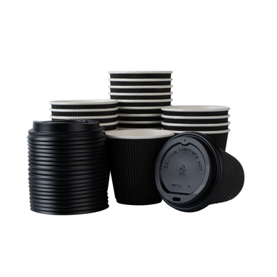 Restaurantware 8 Oz Coffee Cups Pack of 400 Ripple Wall Insulated Paper Cups, Black Disposable, For Hot Beverage With Built-In Insulation Non-Slip Grip For Coffee Shop Takeaway