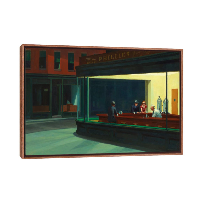 « nighthawks, 1942 » par edward trémie-impression, Toile avec cadre en bois classique, H 32 po x l 48 po x P 1,5 po