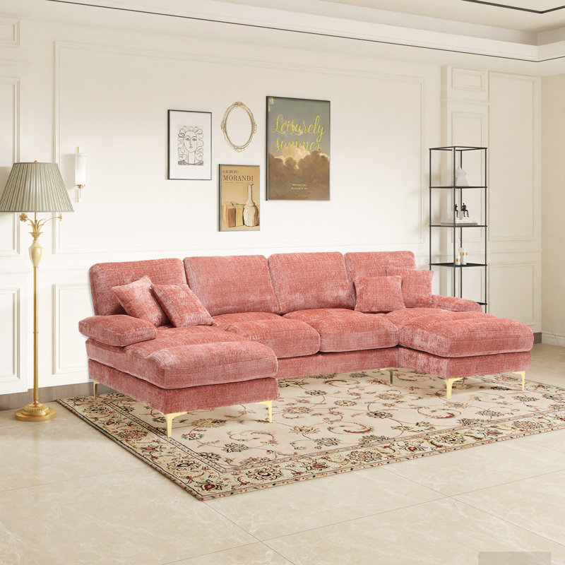 Canapé modulaire en chenille Aredale, Chenille rose