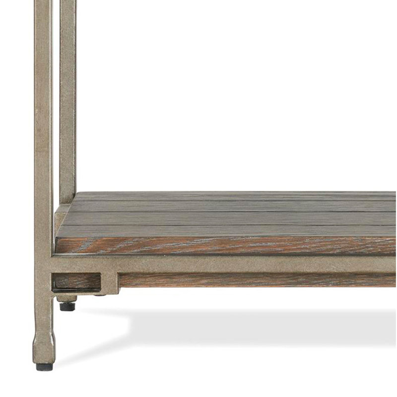 Table de chevet à structure en métal avec tablette en bois, graphite vieilli - Support et mise à niveau de style contemporain