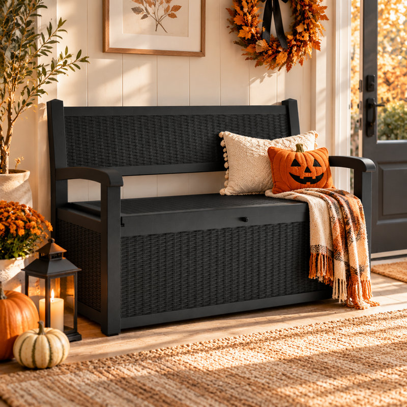 70 Gallon Durable Resin Outdoor Bench Storage And Organization Deck Box, Black