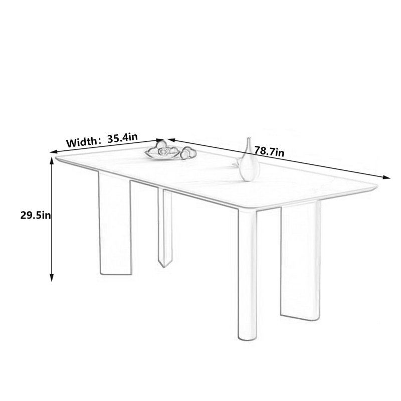 Table de salle à manger blanche, H 29,5 po x L 78,7 po x l 35,4 po