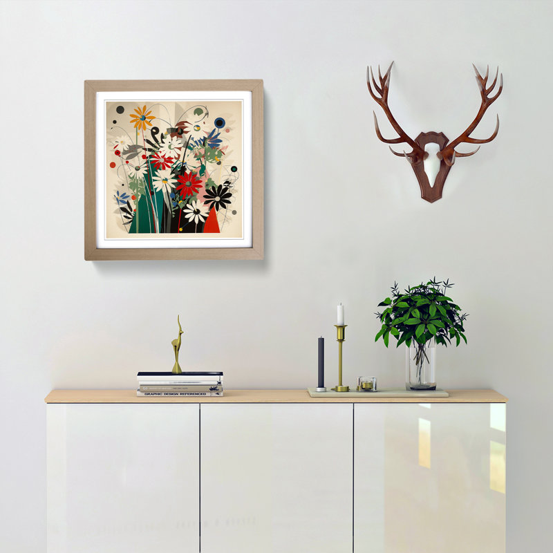 Wildflowers Bauhaus No.2 - Single Picture Frame Print on Wood, Oak