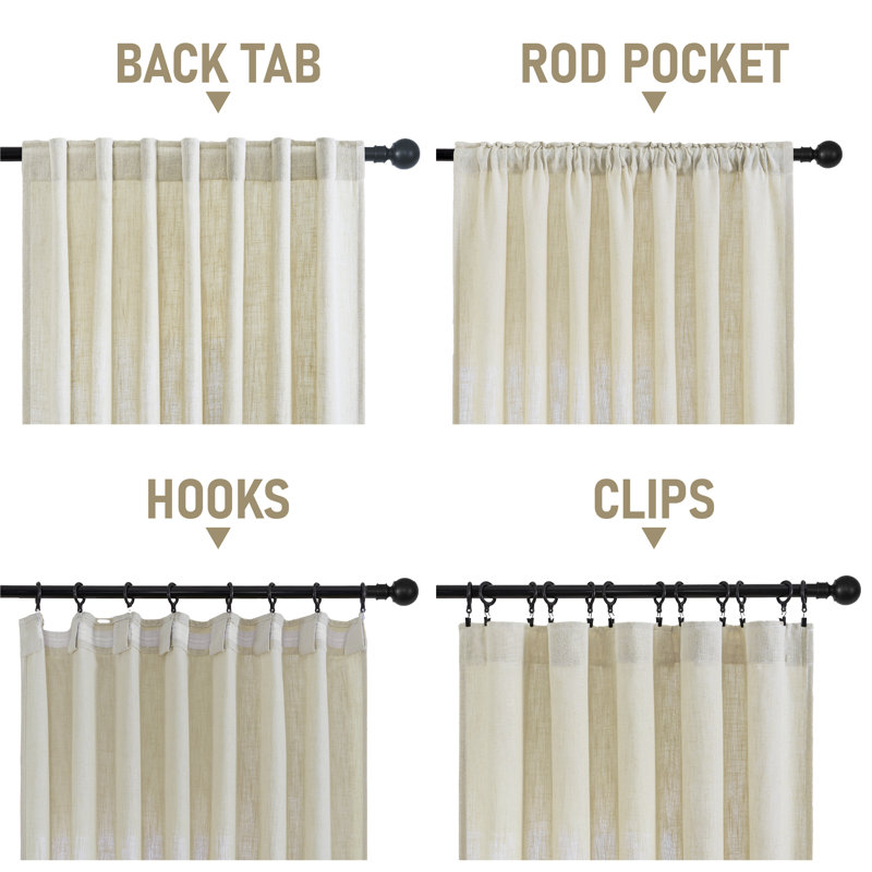 Carthamus Polyester Linen Textured Light Filtering Semi-Sheer Back Tab Curtain Pair(Set of 2), Natural, 52" W x 96" L