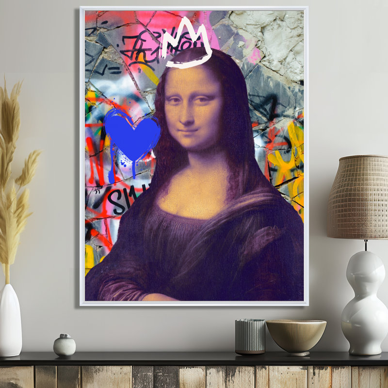 Graffiti Pop Art Mona Lisa - art mural femme Pop Art, Cadre flottant blanc, H 20 po x l 12 po