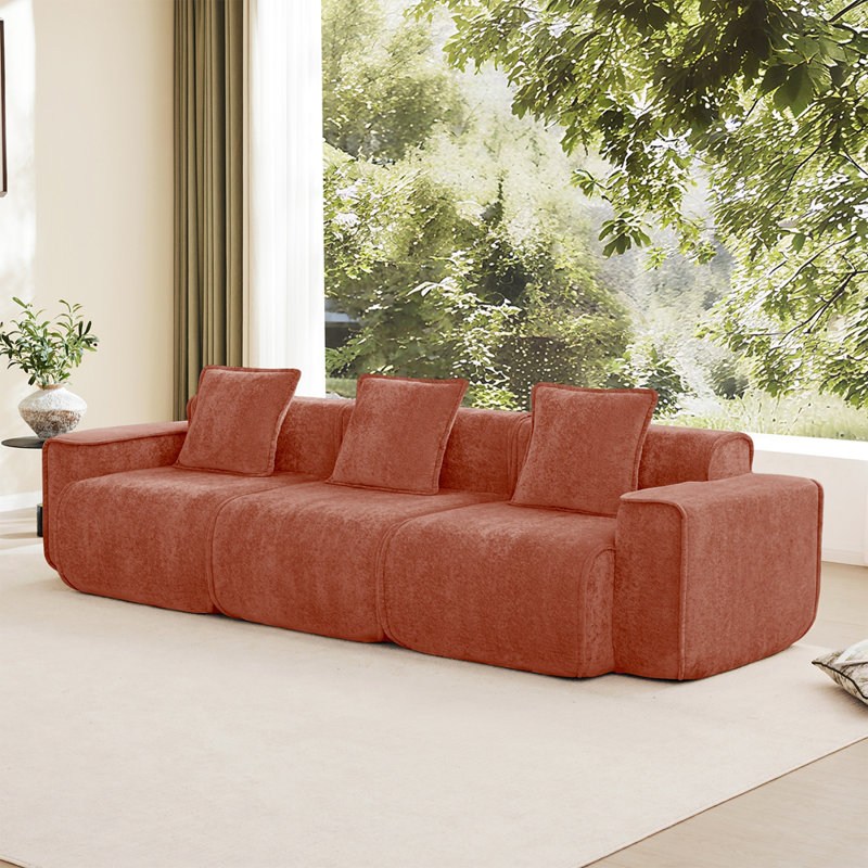 Canapé 3 places avec coussins décoratifs, Rouge, 108.66" W
