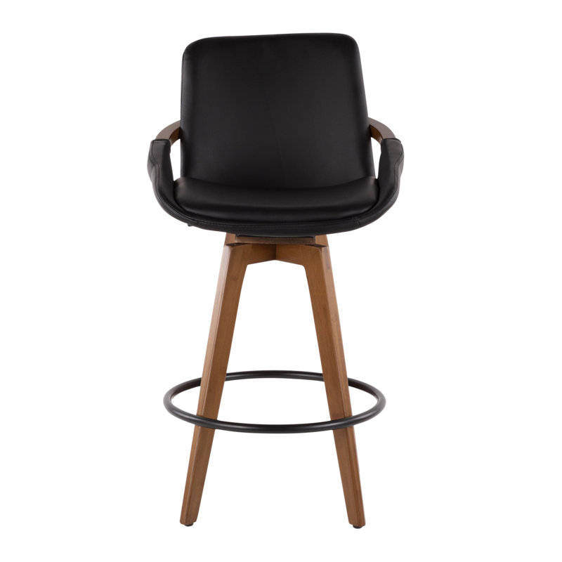 Tabouret de comptoir Cosmo Mid-Century en similicuir noyer et noir par Lumisource, Noir