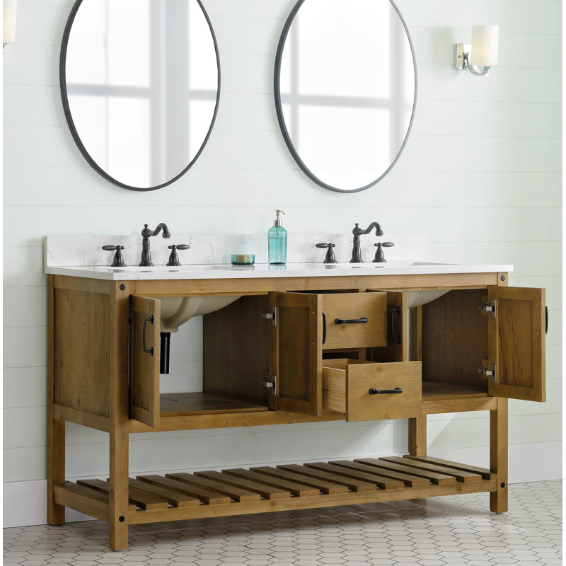 Ensemble de meuble-lavabo double 60 po Radstock, Naturel antique