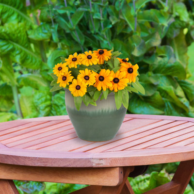 Chalet 11.75" x 11.75" x 9.5" Round Ceramic Outdoor Planter 2-Count - Seafoam