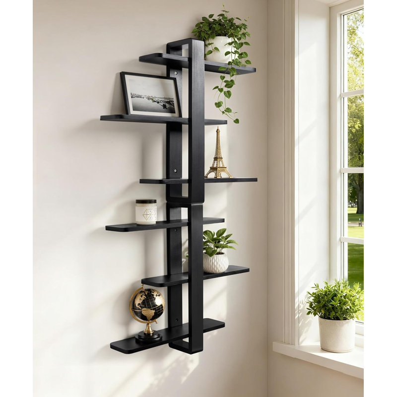 Black Floating Shelves Pine Wood 3 Tier 20in Wall Mounted Shelf for Photo Books Display Shelving Bedroom Living Room Office Bathroom Home Decor