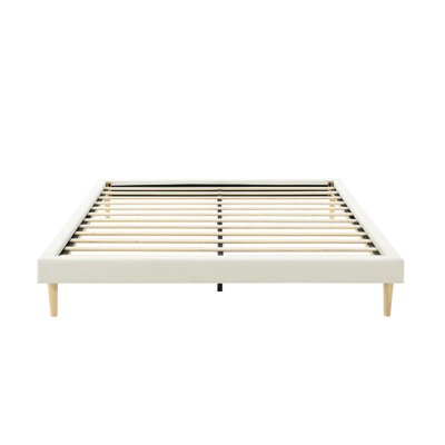 Base de lit plate-forme à lattes en bois de très grande taille sans tête de lit, blanc