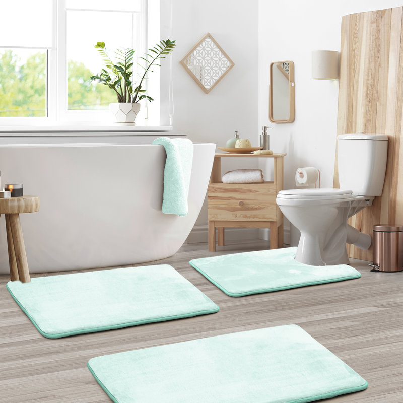 Aighan 3 Piece Ultra Soft and Absorbent Memory Foam Bath Rug Set with Non-Slip Backing, Aqua Blue