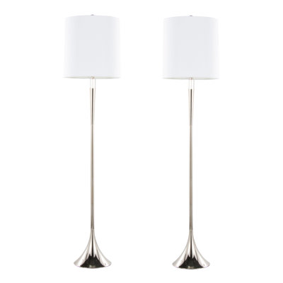 Ensemble de 2 lampes sur pied modernes avec accents en cristal K9, lampes sur pied en nickel poli avec abat-jour en lin blanc, éclairage à 3 voies