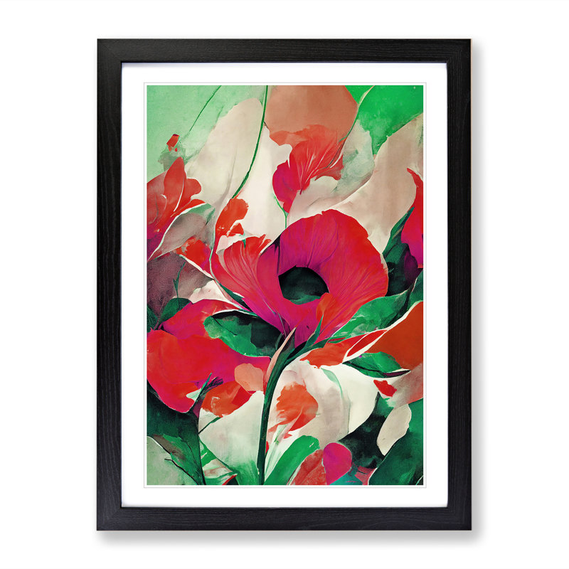XV1022-271X Abstract Floral Modern No.5 - Single Picture Frame Painting, 64cm H x 46cm W x 2cm D, Black