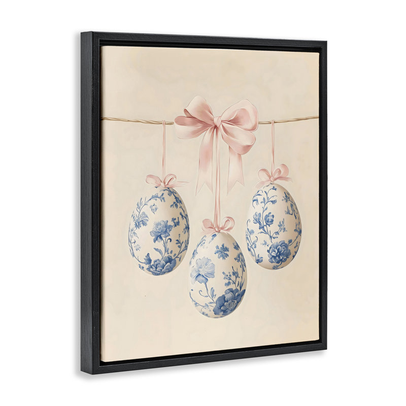 Cadre flottant bleu avec œufs de Pâques Coquette, design par Arlington Prints, Cadre flottant noir de jais, H 21 po x l 17 po