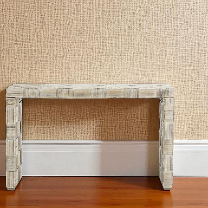 Moronta 54" Console Table – Rattan Frame with Whitewashed Mango Wood Finish Table for Home & Office