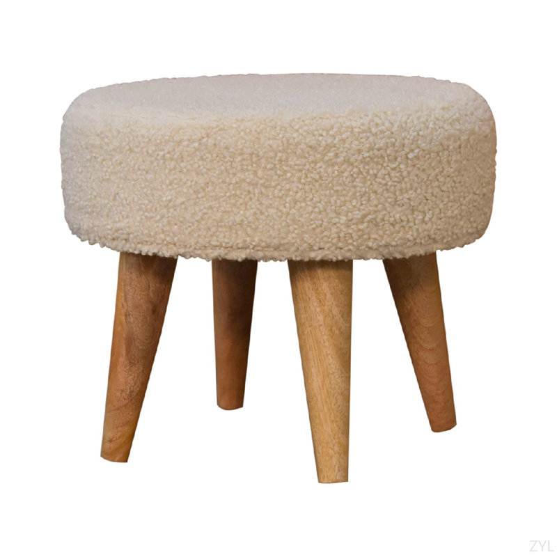 Petit repose-pieds en bois massif, pieds nordiques, rembourrés, beige et brun clair