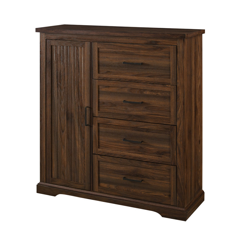 Arisbet 45" 4-Drawer Grooved Storage Wardrobe, Dark Walnut