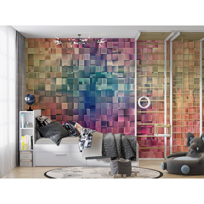 Murale 3D Pixel - Papier peint à blocs géométriques colorés pour chambre d'enfant, salle de jeux et espaces créatifs