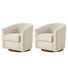 Amiir 30.5'' Wide Genuine Leather Swivel Barrel Chair With Solid Wood Base