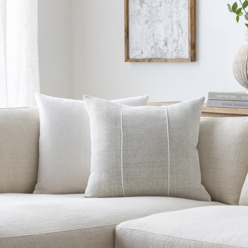 22" Square Stitched Linen and Cotton Accent Pillow