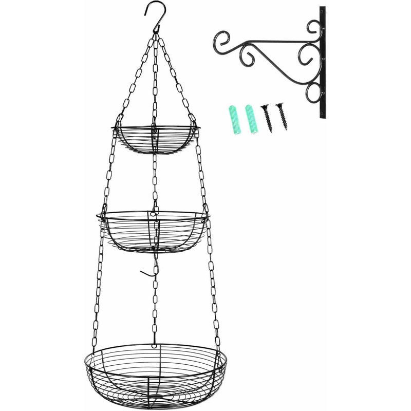 Panier à fruits suspendu à 3 niveaux avec crochet banane, paniers suspendus robustes en fil de fer de 36 pouces pour le rangement de la cuisine, organisateur de légumes (y compris le support d'installation)