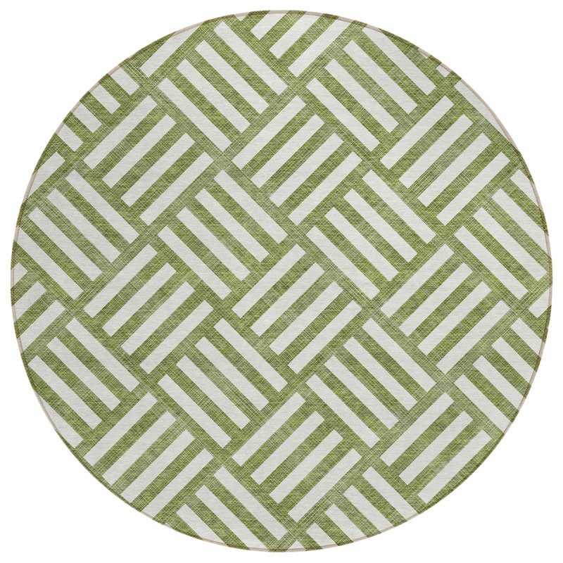 Tapis intérieur / extérieur rond lavable 8 pi vert olive et ivoire