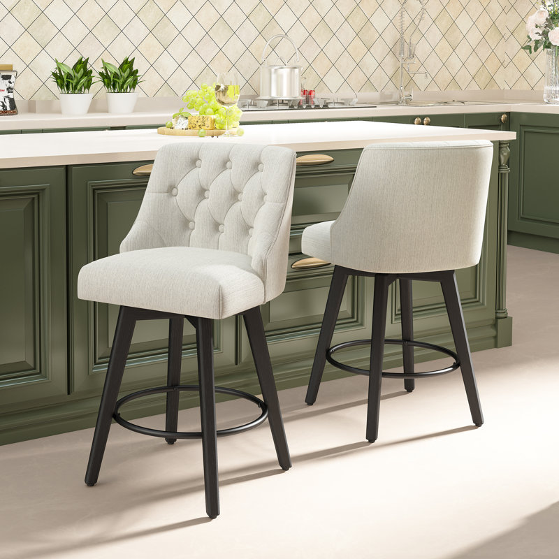 Counter Stool,360 Free Swivel Upholstered Bar Stool With Back-Set Of 2, White, 2