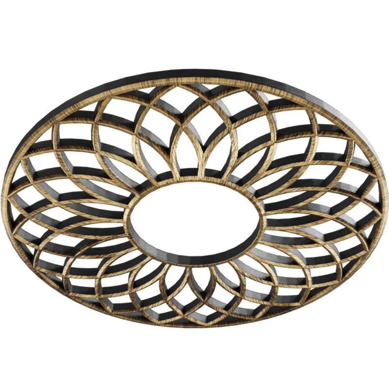 Médaillon de plafond architectural en PVC de 30 po de diamètre extérieur x P 10 1/4 po x P 1 po Cannes, laiton antique