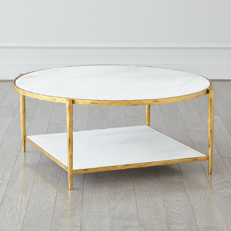 Circle/Square Cocktail Table, Gold, White