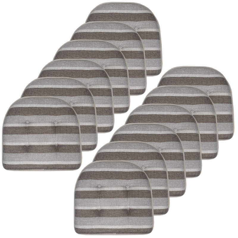 Bradford Striped Indoor U Shaped Memory Foam 17" x 16" Chair Cushion, Silver/Brown, 4