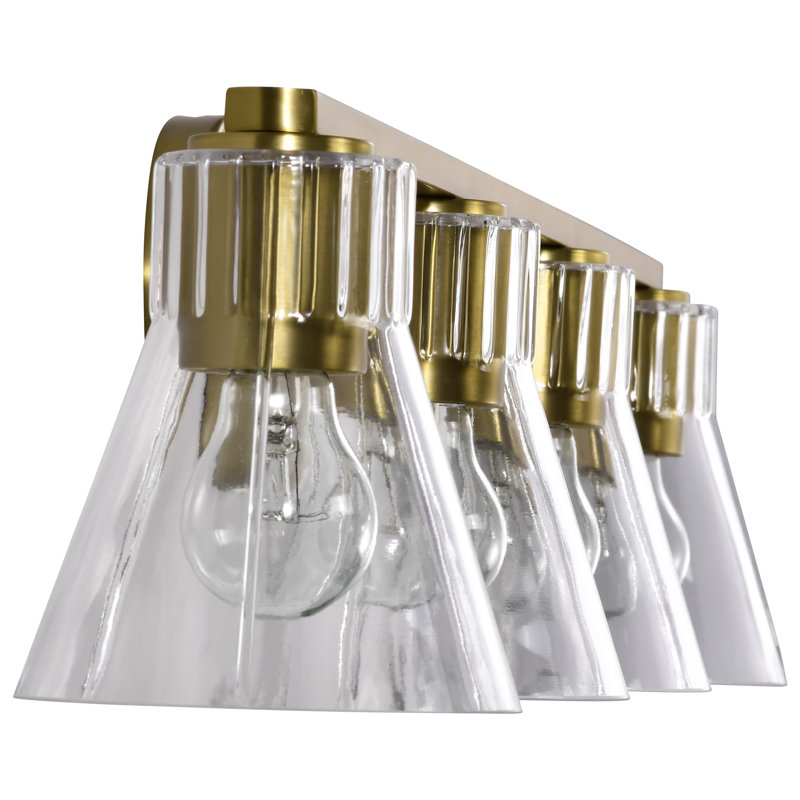 Spruill - coiffeuse - verre transparent, 33,25 po de largeur, Laiton rétro, Quatre lumières