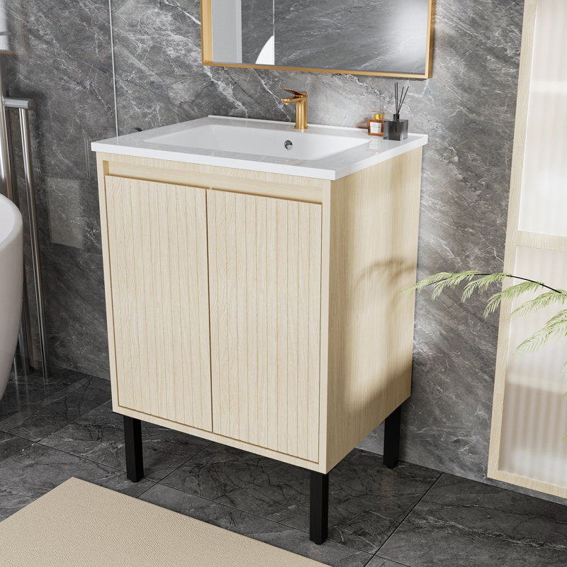 Meuble-lavabo de salle de bain sans lavabo, Beige, 24"
