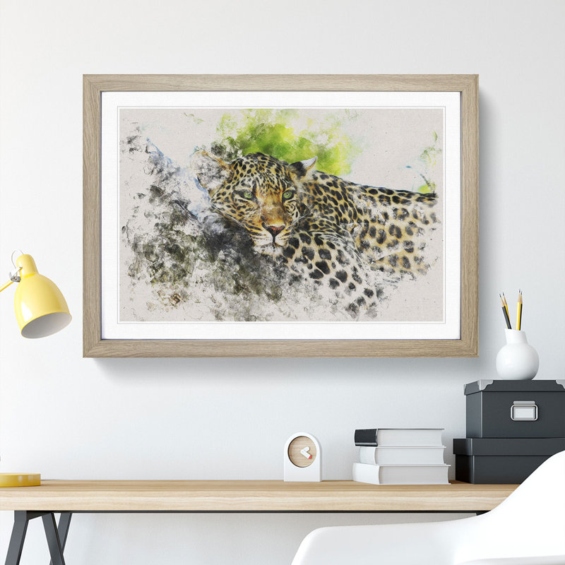 Leopard Vol.2 - Picture Frame Graphic Art, 27cm H x 36cm W x 2cm D, Oak Framed