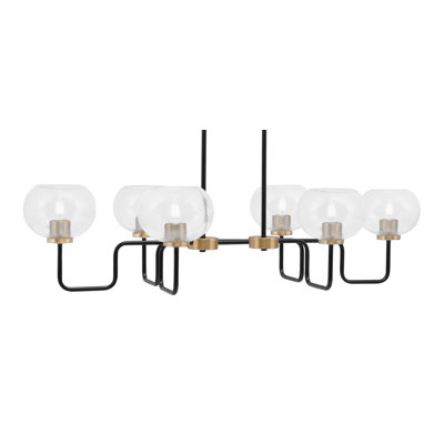 Luminaire îlot 6 lumières Amarmula, noir mat et laiton vieilli, verre à bulles 7 po