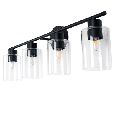 Applique murale de salle de bain à 4 lumières pour salle de bain 4 lumières, applique murale rustique industrielle moderne pour salle de bain, chambre à coucher, salon E26 avec abat-jour en verre, ampoules non incluses