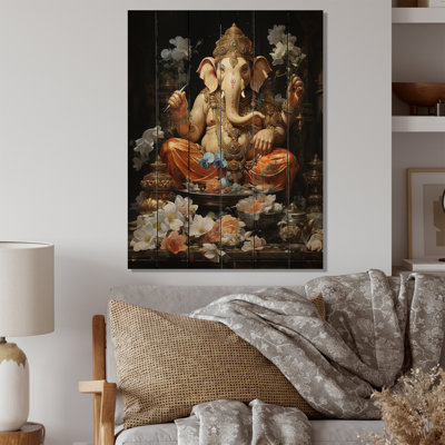 «Hinduisim Art Ganeshas Blessing I», reproduction de l'hindouisme sur bois de pin naturel