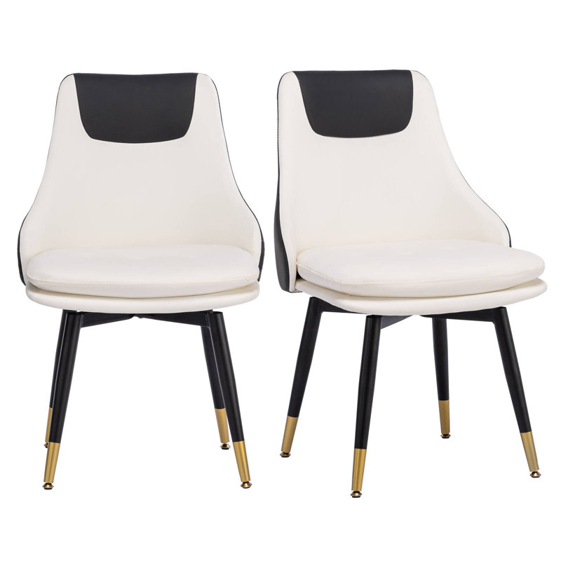 Modern Swivel Upholstered Dining Chair with PU Leather Seat & Metal Legs , White